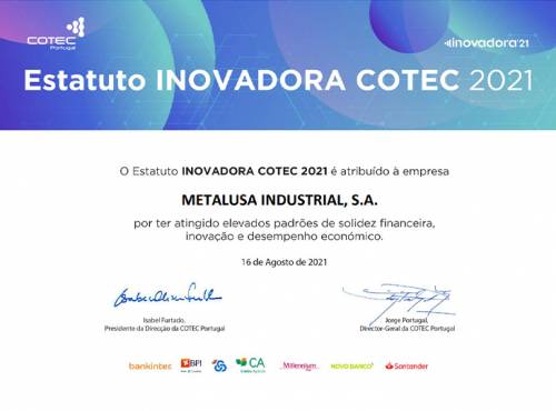 METALUSA reconocida con el Estatus de INOVADORA COTEC 2021